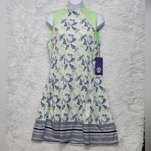 Tee Time Golf Chic Floral Midi Dress in Green and Blue With Pockets Large